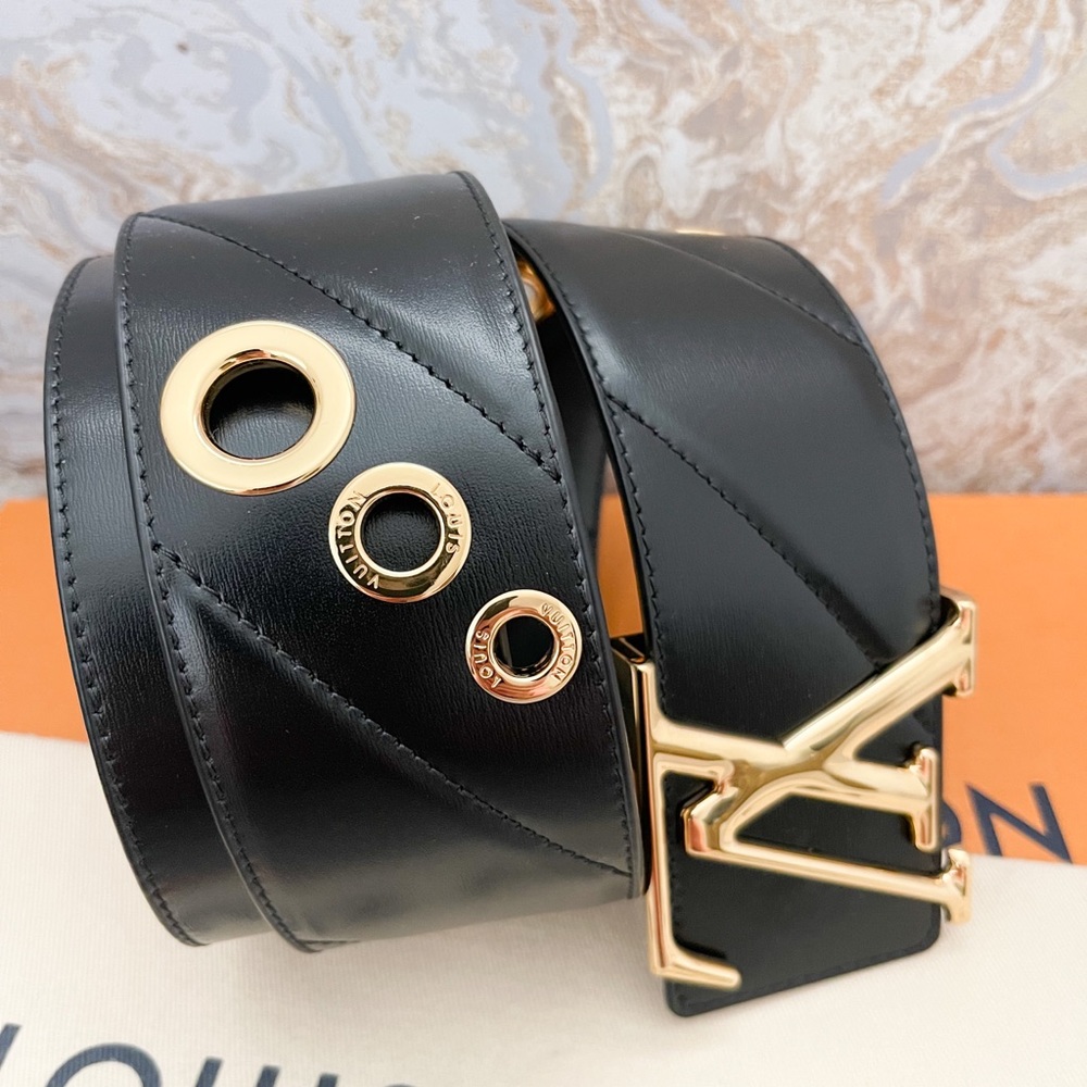 Louis Vuitton Initiales Wide Gold Detail Black Leather Waist Belt - Picture 4 of 13